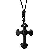 MINACHI Black Obsidian Cross Pendant Necklace with Braided Cord, Spiritual Protection Jewelry Gift for Men and Women
