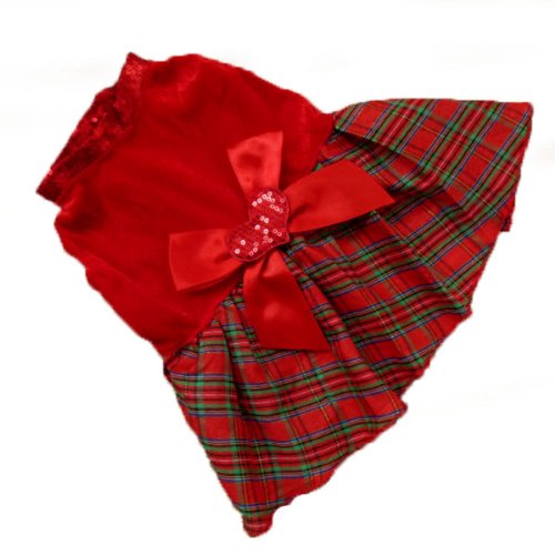 Etosell Pet Puppy Clothes Dog Red Grid Dress Costume Outwear Shirt Heart Bow Apparel S
