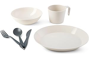 GSI Outdoors Cascadian 1 Person Table Set I 6-Piece Camping, Backpacking Mess Kit, Plastic BPA Free, Plate, Bowl, Mug, Cup & 