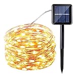 Icicle Starry Solar String Lights, 33ft 100 LED Waterproof Fairy Copper Wire Solar String Lights for Christmas, Patio, Lawn, Garden, Wedding, Party and Holiday Decorations (Warm White)