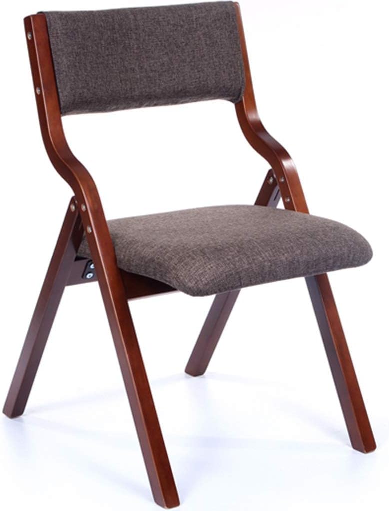 Folding Chair Padded,Household Solid Wood Folding Chair, Simple Nordic Dining Chair With Cotton And Linen Cushion, Office Reception Guest Stool ( Color : Dark brown B , Size : 78.54647.5cm )