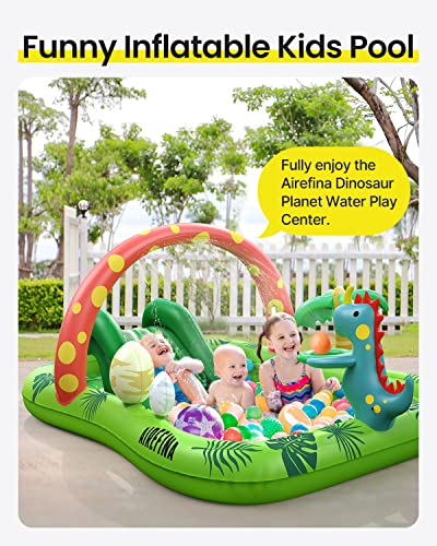 Inflatable Kids Pool, Airefina Dino Planet Inflatable Play Center Kiddie Pool with Water Slide, Ultra Thick 97"x76"x41" Toddler Pool with Play Ball Hoop, for Backyard, Garden, Water Park, Ages 3+