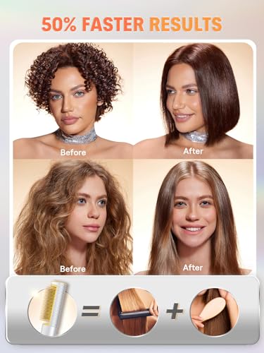 SHEGLAM Straightener Brush for Thick Hair, 3D Ionic Hair Straightening Brush with 24K Gold Heated Comb, Anti-Scald Design, 60s Fast Heat-Up, Auto-Off, Frizz Control, Sleek & Smooth Styling