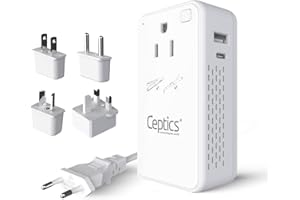 Ceptics 200W Step Down Voltage Converter - 220v to 110v Voltage Converter for Curling Iron, Straightener, Charger – USB-A & C
