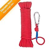 Wukong Fishing Magnet Rope w/Carabiner, 6MM x 20M(65ft) Nylon Twisted Braided Rope,550 Lbs Breaking Strength All-Purpose Braided Rope Sports, Pet Toys, Crafts & Indoor Outdoor Use