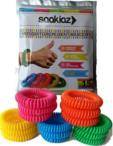 Saakiaz Mosquito Repellent Bracelet Bands (Set of 15) - Best Protection Against Mosquitoes, Insects, Flies, Bugs for Indoor &amp; Outdoor use - Fits both Kids &amp; Adults - Only Natural Safe Ingredients