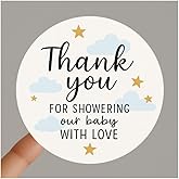 120 x Thank You for Showering Our Baby with Love Stickers – Round Baby Shower Favor Labels with Cloud and Star Design – Party Thank You Stickers – 1.6 Inch