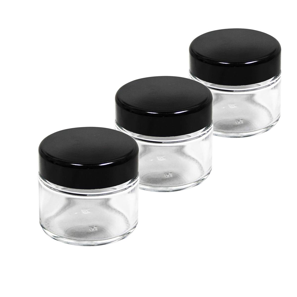 NKlaus 3 x glass jar 50ml with lid black clear glass jar for cream cosmetic jar storage transparent jar 2198