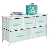 mDesign Extra Wide Dresser Storage Tower - Sturdy Steel Frame, Wood Top, Easy Pull Fabric Bins - Organizer Unit for Child/Kids Bedroom or Nursery - Chevron Zig-Zag Print - 5 Drawers - Mint/White