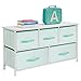 mDesign Extra Wide Dresser Storage Tower - Sturdy Steel Frame, Wood Top, Easy Pull Fabric Bins - Organizer Unit for Child/Kids Bedroom or Nursery - Chevron Zig-Zag Print - 5 Drawers - Mint/White
