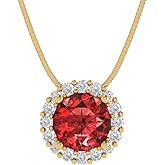 Clara Pucci 14K Yellow Gold Plated Solitaire 18" Box-Chain Necklace - Sterling Silver 1.16ct Round Cut Garnet Pendant
