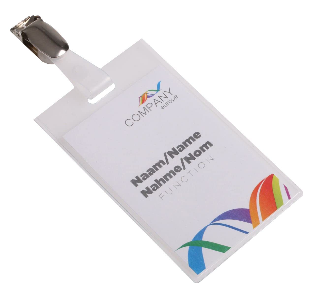EUROPEL ID Holder Badges with Clips & Blank Card Insert Sheets (Pack of 24) | Vertical ID Card Holder for School, Colleges, Offices & Corporate Event | 60 x 90 mm, 121287