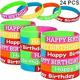 JOVITEC 24 Pcs Happy Birthday Rubber Bracelets Colored Silicone Bracelets for Teenagers Birthday Party Favors for Party Supplies (Fresh Style)