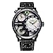 Men's Black Leather Strap Watches - Quartz Analog Date, Dual Time, Big Face Casual Wrist Watch for Men
