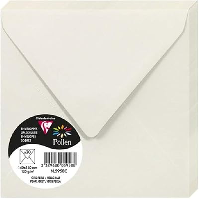 Clairefontaine 5958C Pearly Grey Envelopes 14x14cm Pack of 20 Gummed