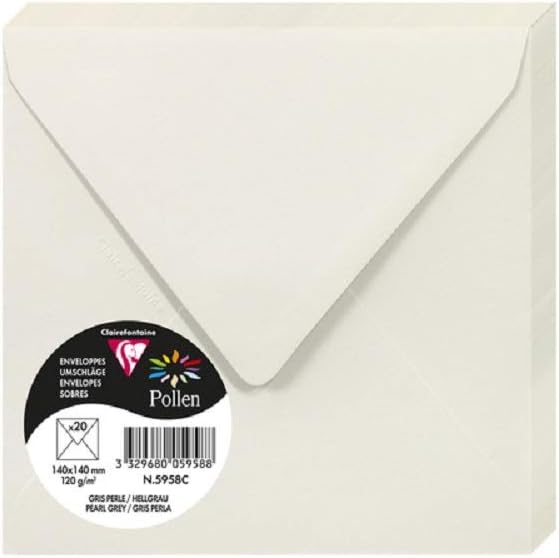 Clairefontaine 5958C Pearly Grey Envelopes 14x14cm Pack of 20 Gummed