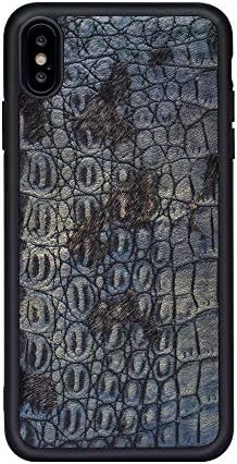 Stainbeck Crocodile Design iPhone Case with Real Horsehair, Blue, for iPhone X iPhone XS iPhone XR iPhone XS Max - Hard Case Shockproof Protective Cover, TPU Bumper Case, Slim, Lightweight,