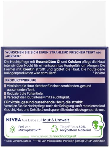 NIVEA VITAL Strahlender Teint Regenerierende Nachtpflege für reife Haut, Gesichtspflege für straffere und regenerierte Haut, Nachtcreme mit Rosenblüten Öl, Calcium und Kreatin (50 ml) 8