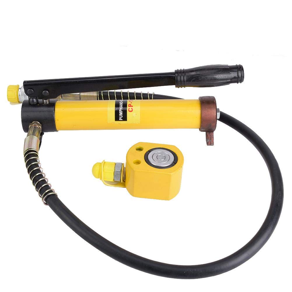 Hydraulic Jack, Ultra-Thin 10T Hydraulic Jack+Manual Hydraulic Pump Stoke 11mm Mini Protable Hydraulic Cylinder Car Lifting Jack Long Handle Hand Operated Pump for Car Repairing and Construction Work