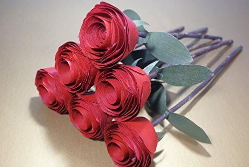 Six red wooden roses on tree branch for 5th anniversary or birthday flowers, Romantic gift for her, wedding favors, Get Well soon gift