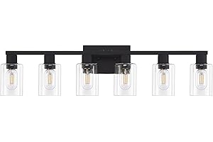 DIDUIO 6 Light Bathroom Vanity Light, Matte Black Vanity Light Fixtures, Large Vanity Lights for Bathroom, Farmhouse Light Fixtures with Clear Glass Shade for Bathroom Over Mirror
