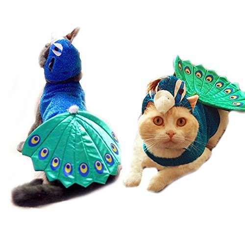 Halloween Peacock Dog Cat Costume Outfits With Cat Hat Funny Small Pet Dog Cat Party Dress Clothes