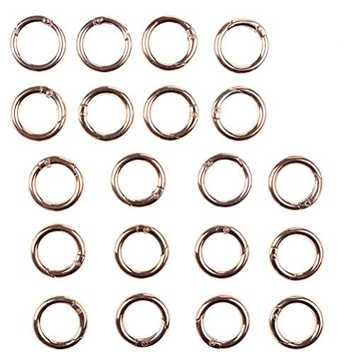 JUNKE O Ring Zinc Alloy Round Carabiners Rings Spring Snap Clips Hook Locking Keyring Buckle, Pack of 20 (Gold-tone)