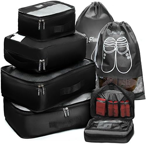 Packing Cubes Travel Set 7Pc 2 Large Cube Organizer Laundry Shoe & Toiletry Bag