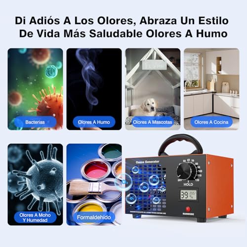 Fitabok Ozone Generator 160000 mg/h – 2 in 1 Air Purifier Ozone, LED Display Temperature and Humidity, Timer 120 min, Coverage 300 m², for Home Car Hotel Kitchen Basement Pets