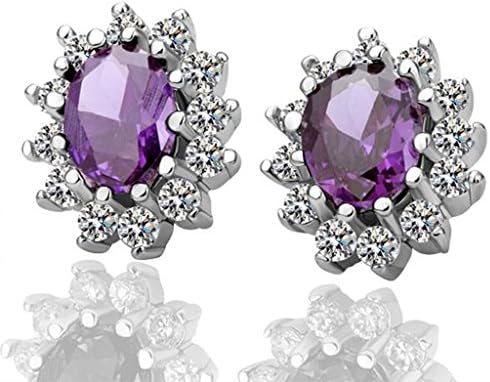 Aomily Jewelry 18K Gold Plated Stud Earrings For Womens Oval Purple White Gold