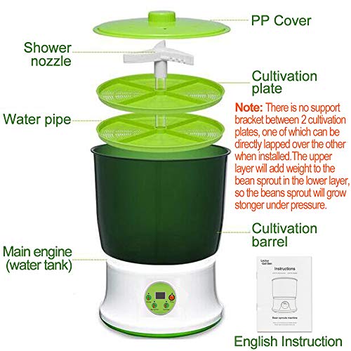 Bean Sprouts Machine,LED Display 110V Automatic Intelligence Electronical Seed Sprouts Maker Food Grad PP Material 2 Layers Large Capacity Power-Off Memory Function Sprouter