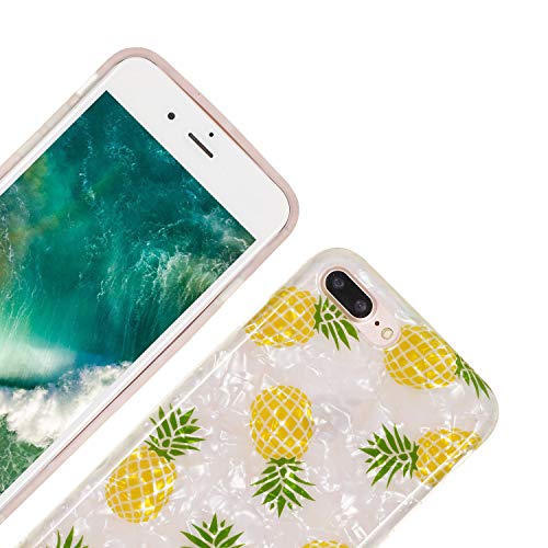 DAMONDY for iPhone 7 Plus Case, for iPhone 8 Plus Case,3D Marble IMD Cute Sea Shell Pearl Design Shockproof Bumper TPU Soft Rubber Silicone Protective Cover Case for iPhone 7 Plus-Pineapple