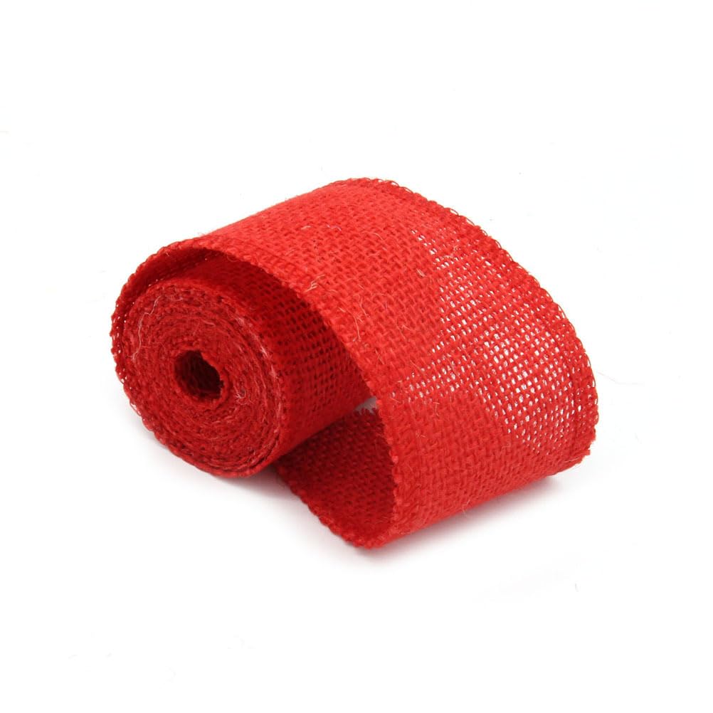 Christmas Burlap Ribbon Natural Jute Ribbon Holiday Xmas Tree Bow Art Craft for Wedding Party Home Decor (2M Red)