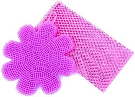 Silicone Dish Scrubber Antibacterial Kitchen Sponge with Firm and Soft Bristles (Purple) + Non-Scratch Mesh Scourer…