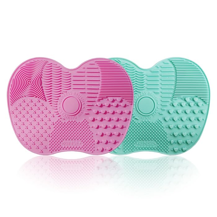 Vasterqua 2 Packs Makeup Brush Cleaning Mat, Silicone Makeup Brush Cleaner with Back Suction Cups(Green and Pink)