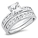 Metal Factory Sterling Silver Cubic Zirconia 2.8 Carat tw Princess Cut CZ Wedding Engagement Ring Set