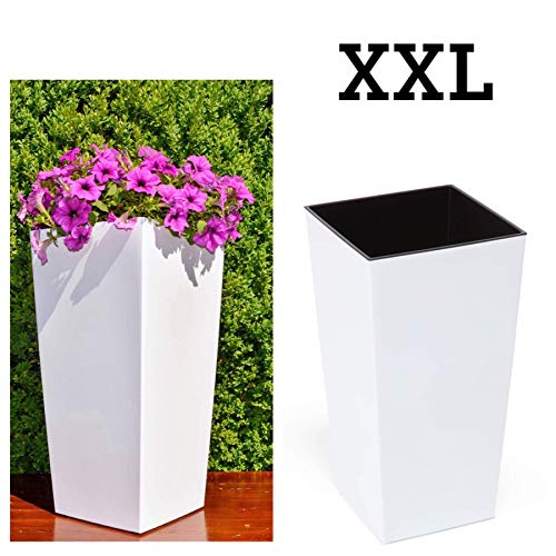 MELTOM Blumenkübel Set 3 Größen Weiß Hochglanz Eckig Pflanzkübel Blumentopf Top – Bild 4
