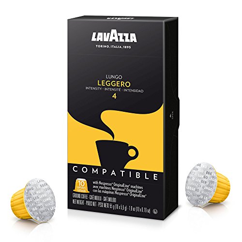 LAVAZZA PREMIUM COFFEE CORP NESPRESSO ORIGINALLINE COMPATIBLE CAPSULES, LEGGERO ESPRESSO LUNGO, MEDIUM ROAST COFFEE, 10 CT