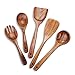 Wooden Kitchen Utensil Set 5 Cooking Utensils Spatula Spoons for Cooking Nonstick Cookware, 100% Handmade by Natural Teak Wood