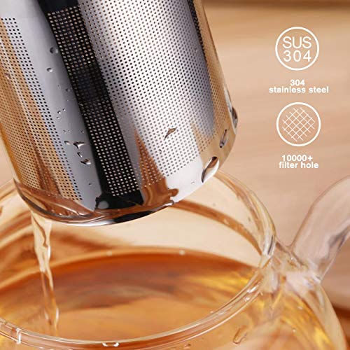 SULIVES Glass Teapot (1000ml) with Removable Stainless Steel Infuser & Lid,Glass Tea Kettle Stovetop Safe, Blooming & Loose Leaf Teapots