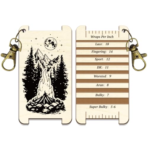 arricraft Spinning Control Card, Forest Campfire Pattern Multi-Purpose Spinning Control Tool Wooden WPI Ruler for Hand Knitting Wool Measurements Crochet Tool Accessories
