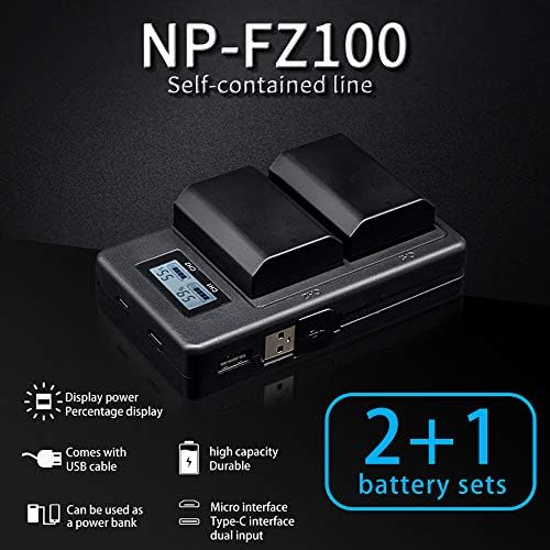 PALO NP-FZ100 Replacement Battery (2-Pack 2280mAh) and Smart LCD Dual USB Charger for Sony NP-FZ100 and Sony Alpha 9,Sony A9,Sony Alpha 9R,Sony A9R,Sony Alpha 9S,Sony A9S,Sony A7RIII,Sony A7R3,Sony a7
