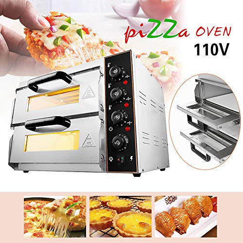 ZXMT Commercial Pizza Oven Double Oven 3000W 16 inch Stainless Steel