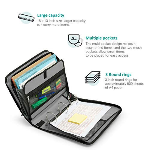 Round Ring 3Inch Zipper Binder, Designed with Expanding Files and