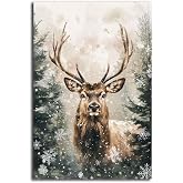 MNFGMH Rustic Christmas Reindeer Canvas Art Winter Snow Holiday Wall Decor Festive Wildlife Painting for Cozy Vintage Seasonal Decor Canvas Roll 16x24 inch