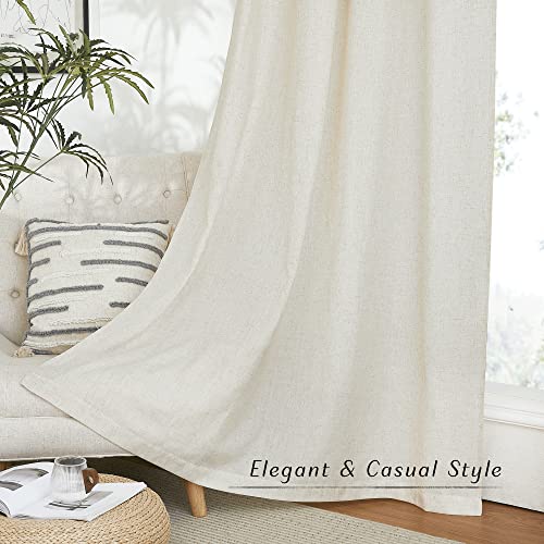 PONY DANCE Living Room Curtains, Linen Boho Eyelet Curtain, Set of 2, H 245 x W 140 cm, Beige, Linen-Look Curtains with Eyelets, Semi-Transparent Linen Curtains for Bedroom