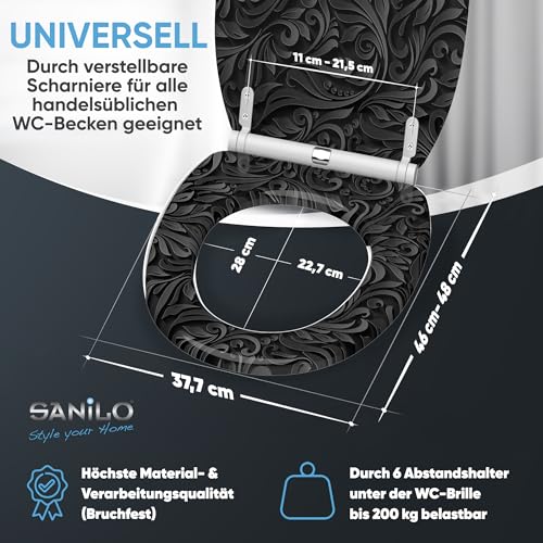 Sanilo Toilet Seat with Soft-Close Mechanism, Many Toilet Seat Lids to Choose From, Nice Finish, Easy Assembly, Sturdy Hinges (Floral)