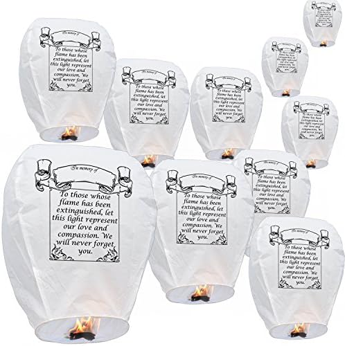 Sky Delight Memory Paper Chinese Sky Flying Floating Lantern, Pack of 10, White