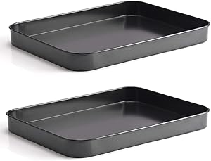 Falytemow Nonstick Bakeware Small Cookie Trays/Baking Sheet for Oven, Non Toxic and Healthy Rust Free and Easy Clean Black Set of 2