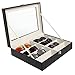 Deluxe 8 Slot Sunglasses/Eyeglasses/Reading Glasses Black Display Case w/Clear Lid Design/Watch & Jewelry Organizer Box